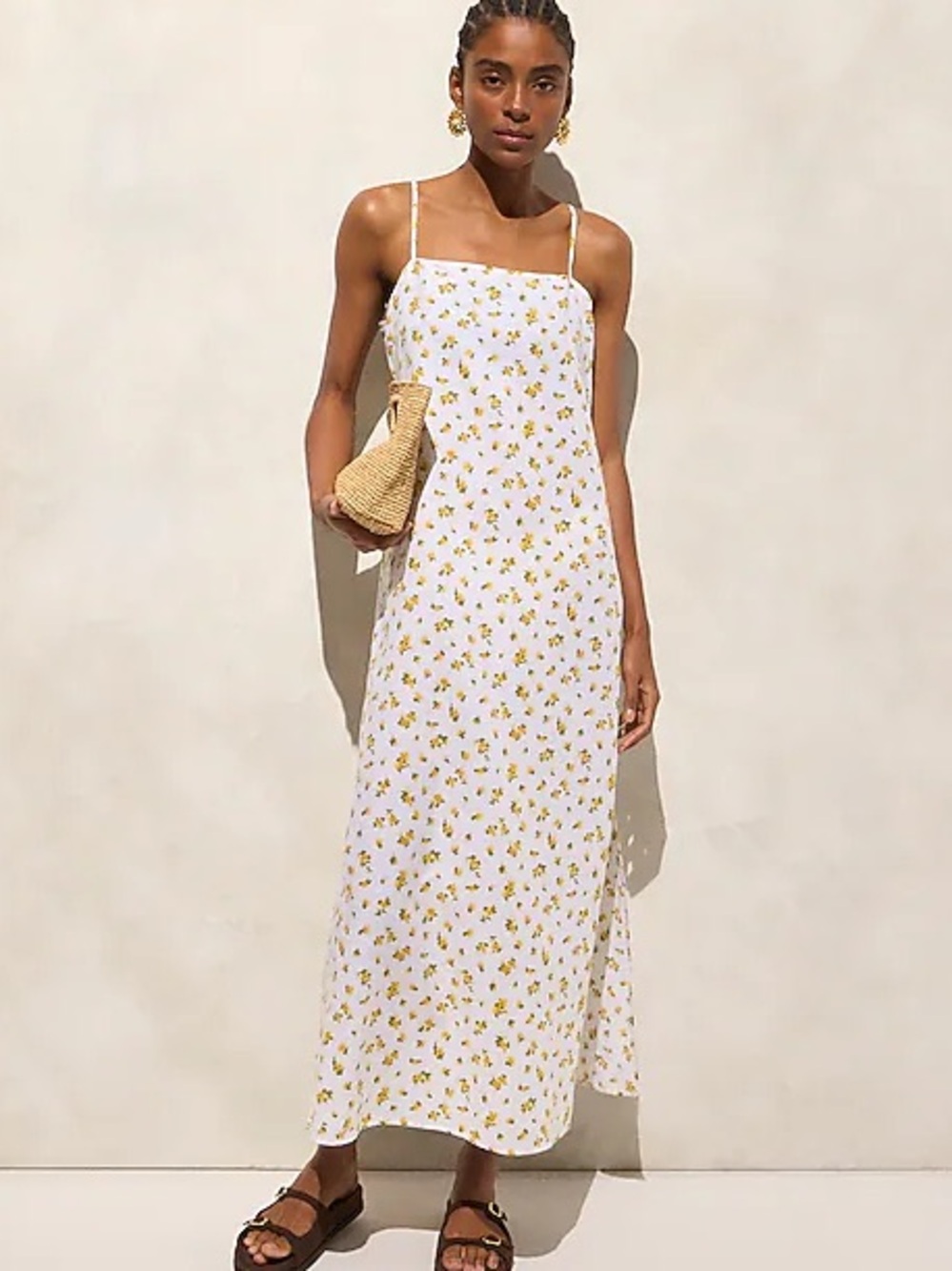 J. Crew Linen Cotton Blend Tie Back Dress Yellow White Floral Medium Resort